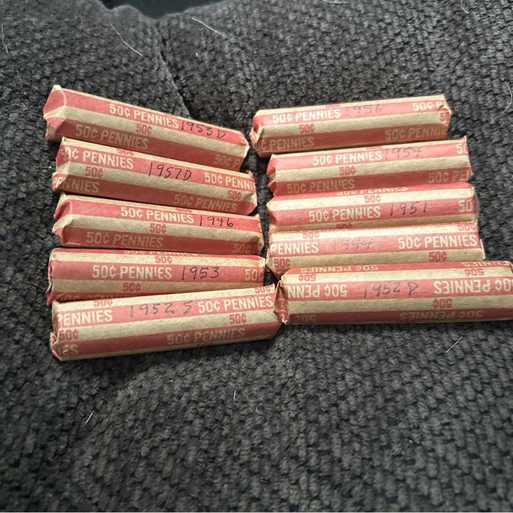 10 Wheat Cent Rolls (Dated Rolls) No Repeating Years or Mint Mark